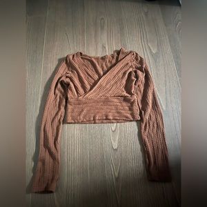 Rust Brown Crossover Cable Knit Long Sleeve Crop Top Size Xs Perfect Condition